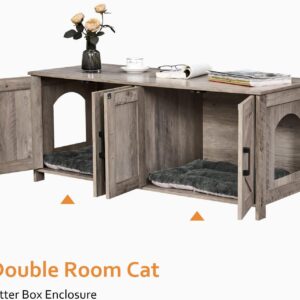 Alternative view of Homhedy Cat Litter Box Enclosure for 2 Cats, Litter Box Furniture Hidden with Double Room,Wooden Cat Washroom Furniture,Cat House,47.2”L x 19.7”W x 19.7”H,Greige