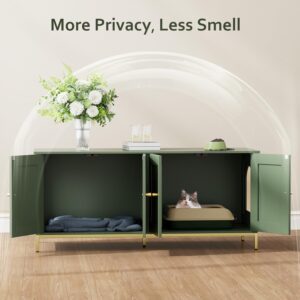 Alternative view of Homhedy Cat Litter Box Enclosure for 2 Cats, Litter Box Furniture Hidden with Double Room, Cat House, 47.2”L x 17.7”W x 21.7”H, Green and Gold