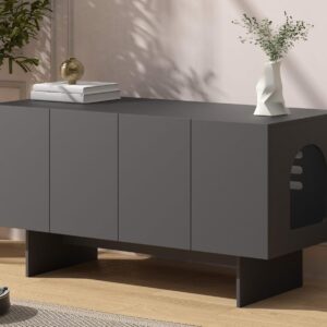 Amunrbrek Double Litter Box Enclosure, Litter Box Enclosure for 2 Litter Boxes, Modern Litter Box Furniture for 2 Cats, Scandi Style (Black)